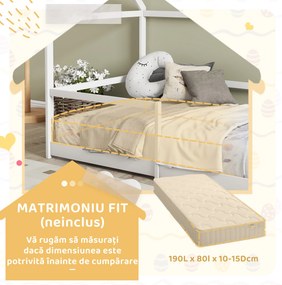 AIYAPLAY Pat Montessori pentru Copii în Formă de Căsuță cu Bariere de Protecție Anti-Cădere, 196x97.5x135 cm, Alb | Aosom Romania