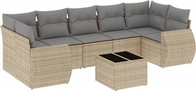 vidaXL Set canapele de grădină, 8 piese, cu perne, bej, poliratan