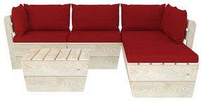 Set mobilier gradina din paleti cu perne, 6 piese, lemn molid Bordo, 2x colt + 2x mijloc + suport pentru picioare + masa, 1