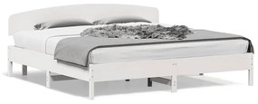 3207194 vidaXL Cadru pat cu tăblie 200x200 cm, alb, lemn masiv de pin