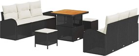 vidaXL Set de canapele pentru grădină cu pernă 9 pcs Negru poliratan
