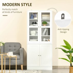 HOMCOM Mobilier de Bibliotecă cu 2 Dulapuri, Rafturi și Uși din Sticlă Alb | Aosom Romania