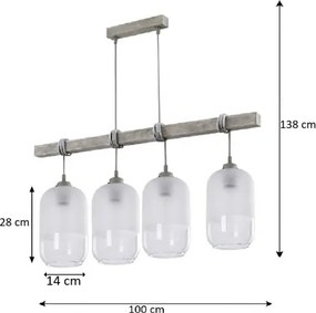 Brilagi - Lustru suspendat pe cablu WOOD GLASS 4xE27/60W/230V pin/gri/alb