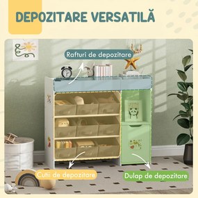 AIYAPLAY Raft pentru jucării copii din lemn cu 9 cutii detașabile și dulăpior, 92x30x80 cm, alb | Aosom Romania