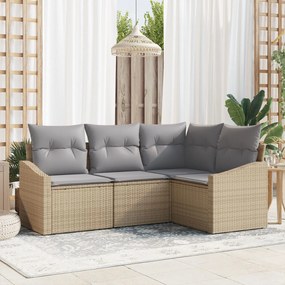 vidaXL Set de canapele pentru grădină 4 pcs Bej Rattan poli