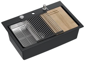 Statie de lucru incastrata Quadron Unique Marc 110 negru carbon - inox 1 cuva 75x49 cm