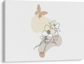 Tablou - Flori bej cu fluture N⁰3 (70x50 cm)