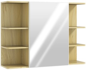HOMCOM Dulap cu Oglindă pentru Baie cu Dulăpior și 6 Compartimente Deschise 80x20x59cm Lemn | Aosom Romania