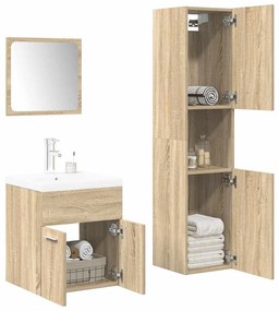 vidaXL Set mobilier de baie, 4 piese, stejar sonoma, lemn prelucrat