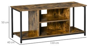 Dulap TV pana la 55'' cu Rafturi Deschise Scund pentru Living in Stil Industrial, Lemn si Otel, Maro Rustic HOMCOM | Aosom Romania