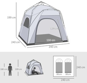Outsunny Cort de camping, cort pop up în formă de dom pentru 4 persoane, cu 4 uși 4 ferestre geantă de transport inclusă pentru camping trekking alb gri | Aosom Romania