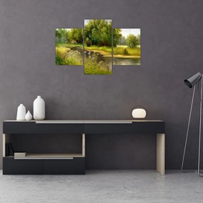 Tablou - Râu lângă pădure, pictură în ulei (90x60 cm)