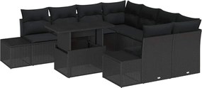 vidaXL Set de canapele pentru grădină cu pernă 9 pcs Negru poliratan
