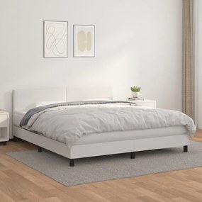 3141018 vidaXL Pat box spring cu saltea, alb, 180x200 cm, piele ecologică