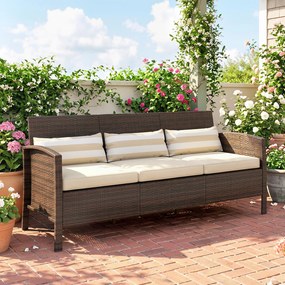 Outsunny Canapea de exterior cu 3 locuri, din ratan PE, cu perne confortabile și detașabile, 173x68x78 cm, maro | Aosom Romania
