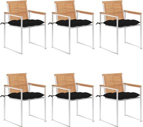 vidaXL Scaune de grădină cu perne, 6 buc., lemn masiv de tec