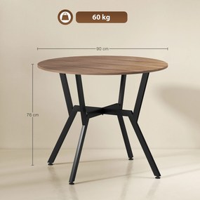HOMCOM Masă Rotundă de Sufragerie pentru 2 Persoane cu Suport în X, Masă Modernă din Lemn și Oțel, Ø90x76 cm, Maro | Aosom Romania