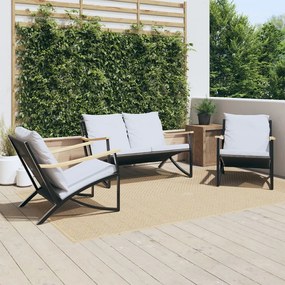 3283637 vidaXL Set mobilier de balcon, 3 piese, cu perne, negru, oțel