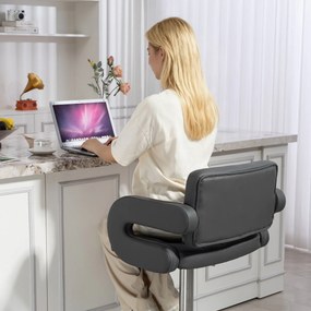 HOMCOM Scaun de Bar Reglabil, Șezut Extra Large Rotativ din Piele Ecologică PU, Gri | Aosom Romania
