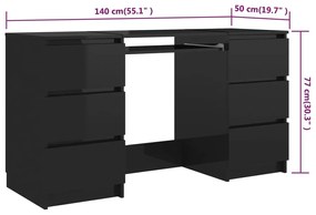 Birou de scris, negru extralucios, 140 x 50 x 77 cm, PAL negru foarte lucios