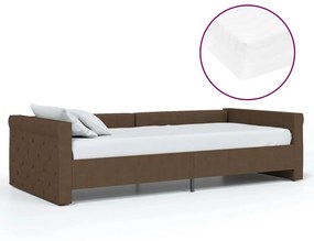 3080337 vidaXL Pat de zi cu saltea și USB, maro închis, 90x200 cm, textil