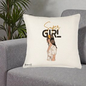 Perna Decorativa Super Girl Aesthetic, 40x40 cm, Crem Reliefat, Husa Detasabila, Perna Inclusa, BEKZ®