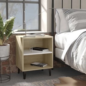 805808 vidaXL Noptiere cu picioare metal 2 buc. stejar sonoma/alb 40x30x50 cm