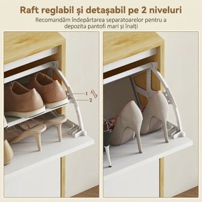 HOMCOM Dulap de pantofi subțire modern cu 4 sertare rabatabile pentru 20 de perechi de pantofi, Alb | Aosom Romania