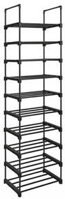Raft stivuibil pentru încălțăminte TUBE, 10 polițe, 45x30x174cm, negru SongmicsHome
