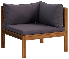 Set mobilier de gradina cu perne, 3 piese, lemn masiv de acacia Morke gra, colt + mijloc + suport pentru picioare, 1