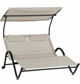 Outsunny Șezlong cu acoperiș, pernă și roți, oțel și poliester cremă | Aosom Romania