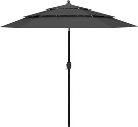 vidaXL Umbrelă de grădină 3 niveluri, stâlp aluminiu, antracit, 2,5 m