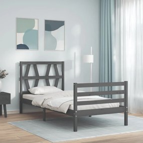 3194363 vidaXL Cadru de pat cu tăblie, gri, 90x200 cm, lemn masiv