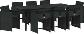 vidaXL Set de masă pentru grădină cu pernă 9 pcs Negru poliratan