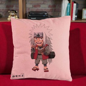 Perna Personalizata Naruto Jiraiya Sensei Chibi, 40x40 cm, Roz, Husa Detasabila, Perna Inclusa, BEKZ®