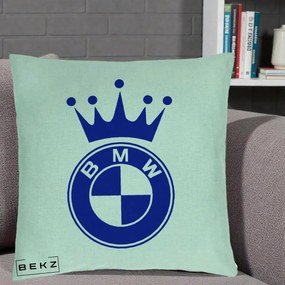Perna Personalizata cu emblema BMW si Coroana, 40x40 cm, Verde Menta, Husa Detasabila, Perna Inclusa, BEKZ®