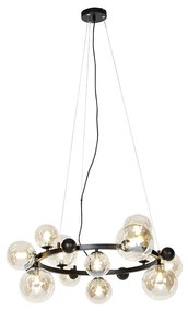 Lampă suspendată Art Deco neagră cu sticlă chihlimbar cu 12 lumini - David