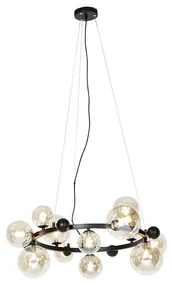 Lampă suspendată Art Deco neagră cu sticlă chihlimbar cu 12 lumini - David