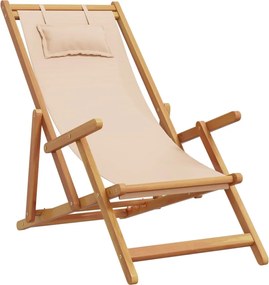 vidaXL Scaun de plajă pliabile, bej, lemn masiv eucalipt și țesătură
