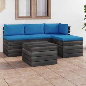 Set mobilier gradina paleti cu perne 5 piese lemn masiv de pin Albastru deschis, 5