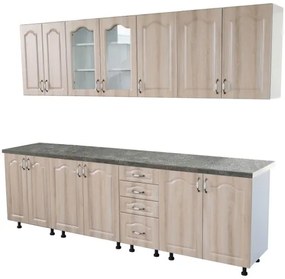 Bucatarie Zebra 260 cm din MDF Sonoma Mustata cu blat termoizolant gri