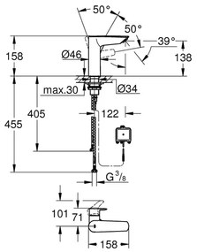 Baterie lavoar Grohe Eurosmart M crom lucios cu senzor