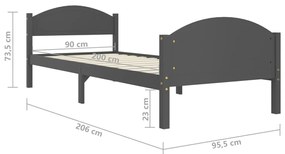 Cadru de pat, gri inchis, 90x200 cm, lemn masiv pin Morke gra, 90 x 200 cm