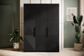 Dulap Asha 150 cm cu trei uși cu mânere metalice - negru mat / negru mânere