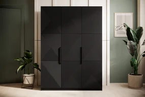Dulap Asha 150 cm cu trei uși cu mânere metalice - negru mat / negru mânere