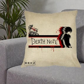 Perna Personalizata Death Note L Lawliet Rosu-Negru, 40x40 cm, Crem, Husa Detasabila, Perna Inclusa, BEKZ®