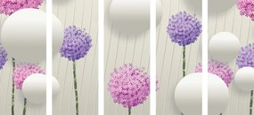 Tablou 5-piese flori interesante cu elemente și modele abstracte