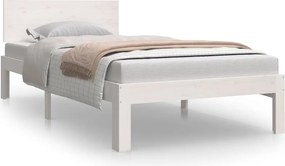 vidaXL Cadru de pat single, alb, 90x190 cm, lemn masiv