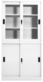 335962 vidaXL Dulap de birou cu ușă glisantă, alb, 90x40x180 cm, oțel