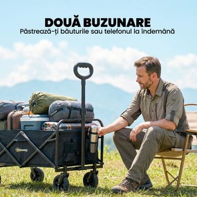 Outsunny Cărucior de Grădină 72L Pliabil cu Mâner Reglabil, din Oțel și Material Oxford, 114x46x92 cm, Negru | Aosom Romania